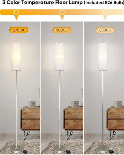 LED Floor Lamp for Living Room,3 Color Temperature Floor Lamps with Remote Control &Foot Switch Modern Standing Lamp,Reading Lamp for Bedroom, Study Room, Office, 9W Bulb Included - LeafyLoom