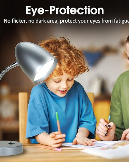 LED Desk Lamp, Flexible Gooseneck with Table lamp, 3.5W 240LM 4000K Cool White Study Lamps for Bedroom and Office, Eye Protection, ETL Listed Silver - LeafyLoom
