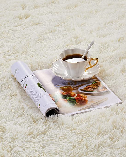 YOBATH Fluffy Shag Area Rug, Rugs for Bedroom 4x6 Feet, Plush Shaggy Rug for Living Room, Indoor Modern Bedside Rug for Kids Girls Boys Room, Shag Carpet for Dorm Nursery Room, Cream White - LeafyLoom