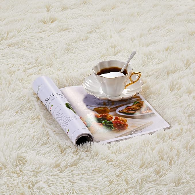 YOBATH Fluffy Shag Area Rug, Rugs for Bedroom 4x6 Feet, Plush Shaggy Rug for Living Room, Indoor Modern Bedside Rug for Kids Girls Boys Room, Shag Carpet for Dorm Nursery Room, Cream White - LeafyLoom