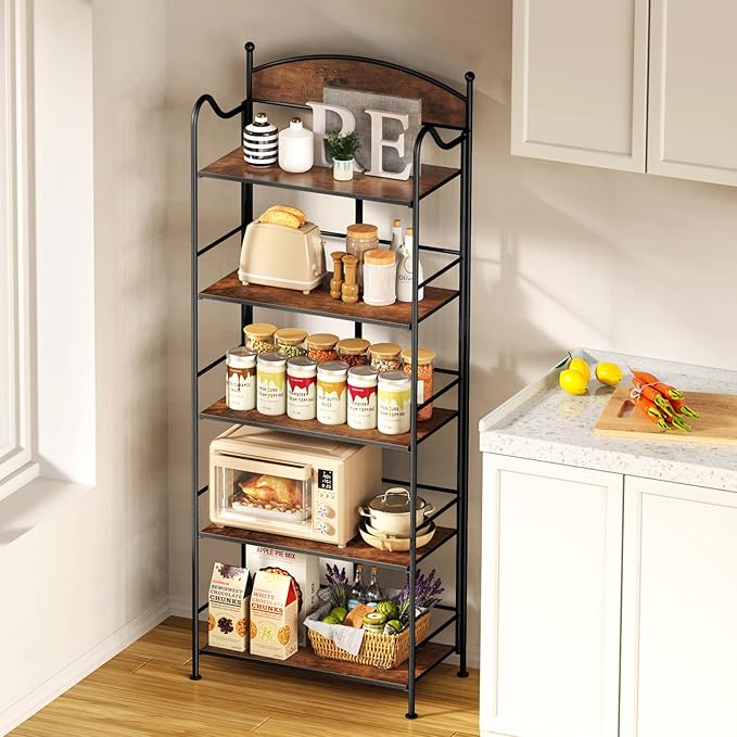 Folding Bookshelf No Assembly, 5 Shelf Black Folding Bookcase, Industrial Tall Metal Collapsible Corner Book Shelf with Storage Shelves for Bedroom, Living Room, Home Office Organization - LeafyLoom