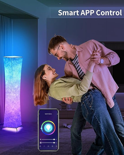 chiphy Floor Lamp, 39" Dimmable Standing Lamp, 7 Colors Changing LED Bulbs and White Fabric Lampshade, Remote Control, Modern Lamp for Bedroom, Living Room, Kids Room and Play Room - LeafyLoom