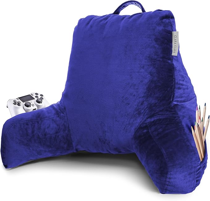 Clara Clark Reading Pillow with Portable Lap Desk for laptop Set, Back Pillow for Sitting Up in Bed, Memory Foam Back Support Pillow, Bed Rest Pillow with Foldable Laptop Desk, Standard - Royal Blue - LeafyLoom