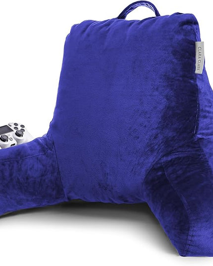 Clara Clark Reading Pillow, Standard Back Pillow for Sitting Up in Bed, Memory Foam Back Support Pillow, Reading Pillows for Sitting in Bed, Royal Blue Sit Up Pillow for Bed, Arm Pillow with Pockets - LeafyLoom