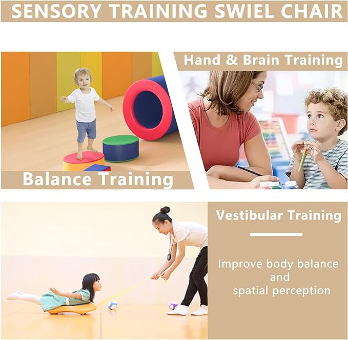 MIV Kids Sensory Swivel Chair, Autism Kids Swivel Chair, Sensory Spin Chair, Metal Base, Non-Slip Design, Blue, Assembly Required - LeafyLoom