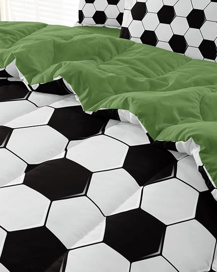 Soccer Comforter Set Twin for Boys Girls, 4 Pieces Soccer Bedding Twin Bed in a Bag Set with Sheets, Black and White Bed Sets for Teenage - LeafyLoom