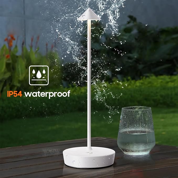 Set of 2 Rechargeable Cordless Table Lamp,6000mAh LED Battery Operated Desk Lamp Touch 3 Color Dimming Portable Outdoor Waterproof Table Light for Patio/Restaurant/Dining/Home (White) - LeafyLoom