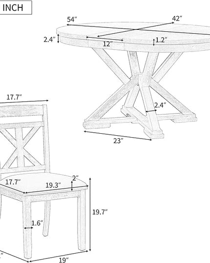 Merax 5-Piece Retro Functional Dining Set Extendable Round Table and 4 Upholstered Chairs, White - LeafyLoom