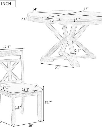 Merax Dining Set with Extendable Round Table and 4 Upholstered Chairs, Grey, 5-Piece Retro, Gray - LeafyLoom