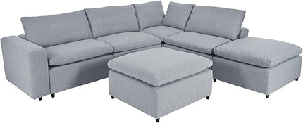 152.8" U-Shaped Down Filled Modular Sectional Sofa with 2 Removable Ottoman, Modern 6-Seat Convertible Upholstered Couch for Living Room, Apartment, Spacious Space, Light Gray, 152.8 Inch - LeafyLoom