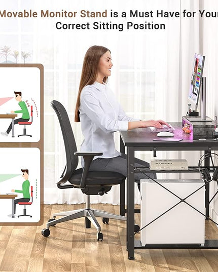 armocity Computer Desk with LED Lights, 47 Gaming Desk with Power Outlet and USB, Reversible Laptop Table with Moveable Monitor Stand for Small Spaces, Office, Room, Grey and Black - LeafyLoom