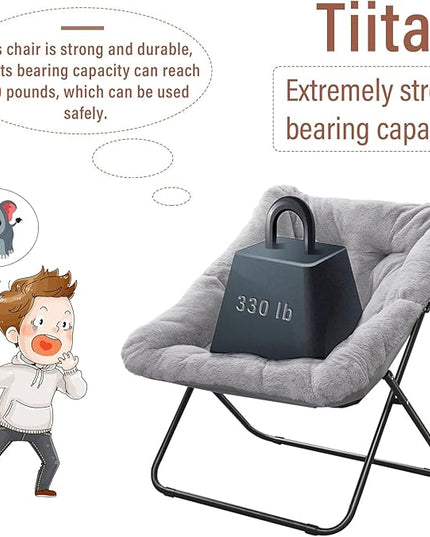 Tiita Comfy Saucer Chair, Soft Faux Fur Oversized Folding Accent Chair, Lounge Lazy Chair for Kids Teens Adults, Metal Frame Moon Chair for Bedroom, Living Room, Dorm Rooms, X-Large, Blue - LeafyLoom