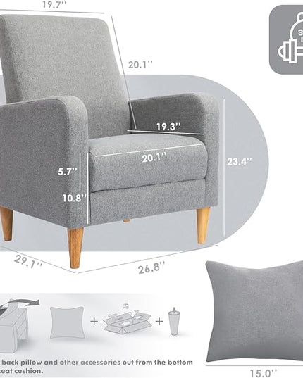 COLAMY Modern Upholstered Accent Chair Armchair with Pillow, Fabric Reading Living Room Side Chair,Single Sofa with Wood Legs, Light Grey - LeafyLoom