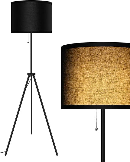 BoostArea Floor Lamp for Living Room,59.5" Tripod Floor Lamp, Black Linen Lamp Shade, Mid Century Standing Lamp for Living Room, Bedroom, Study Room and Office（Bulbs Not Included） - LeafyLoom