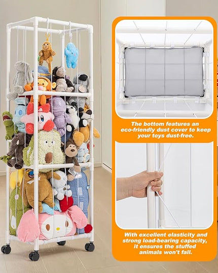 Stuffed Animal Zoo Storage, Extra Large Stuffed Animal Holder with Dust Cloth and Universal Wheels, Toy Storage Organizer, Plush Storage Organizer Shelf for Birthday Gift, Nursery Play Room Bedroom - LeafyLoom