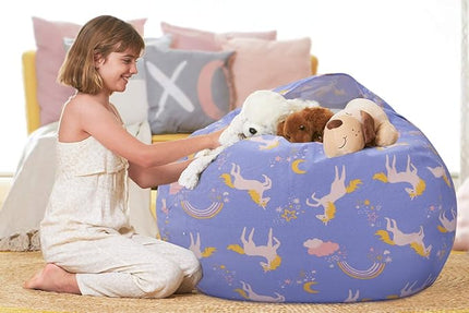 Aubliss Stuffed Animal Bean Bag Storage Chair (Light Blue Unicorn, X-Large (48'')) - LeafyLoom