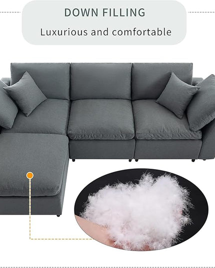 104.3" L-Shaped Convertible Sectional Sofa with Reversible Sleeper Chaise,Upholstery Corner Couch include Armrest&Down Filled Cushions w/zipper closure for Living Room, Apartment, Office - LeafyLoom