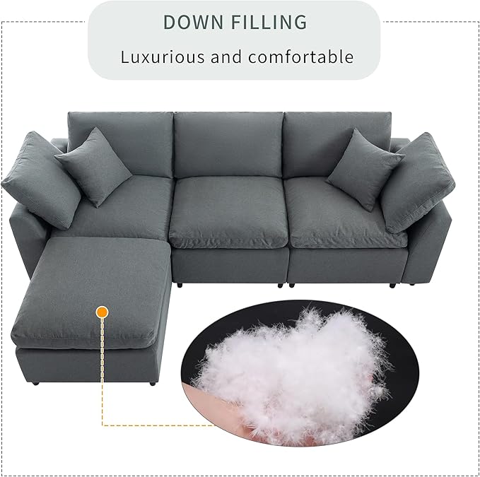104.3" L-Shaped Convertible Sectional Sofa with Reversible Sleeper Chaise,Upholstery Corner Couch include Armrest&Down Filled Cushions w/zipper closure for Living Room, Apartment, Office - LeafyLoom