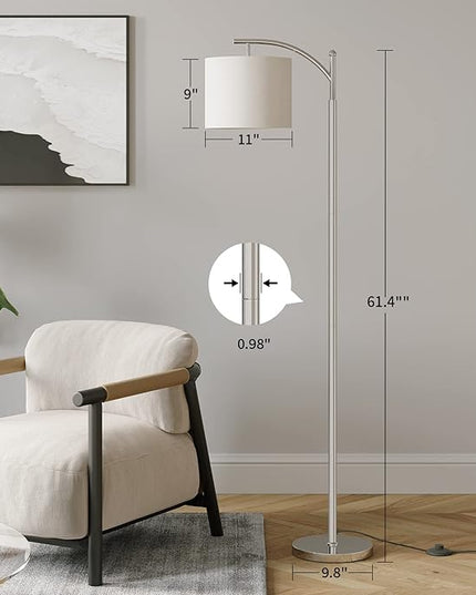 SUNMORY Dimmable Floor Lamp with Remote Control，Lamp for Living Room Stepless Color Temperature and Brightness, Standing Lamp for Bedroom and Office with 1H Timer，Nickel Floor Lamp with Linen Shade - LeafyLoom