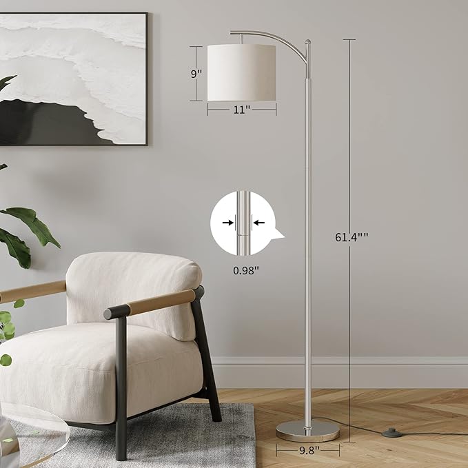 SUNMORY Dimmable Floor Lamp with Remote Control，Lamp for Living Room Stepless Color Temperature and Brightness, Standing Lamp for Bedroom and Office with 1H Timer，Nickel Floor Lamp with Linen Shade - LeafyLoom