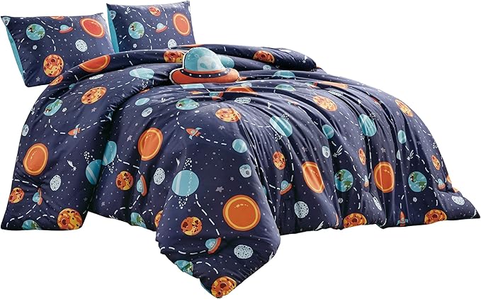 for Kids My Universe Hearts 4-Piece Comforter Set - Beautiful Motif Design Bedding Set with Embrodery Print - LeafyLoom