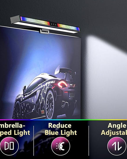 Sound Pickup Monitor Light Bar: Monitor Desk lamp RGB Dynamic Effect,Voice-Activated Music Rhythm Table Lamp,Creative Colorful LED Ambient Computer Light,Reduce Bluelight for Home Office/Gamer… - LeafyLoom