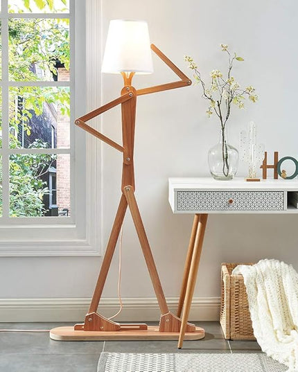 Cool Tall Floor Lamp for Living Room Bedroom Farmhouse - Corner Decorative Reading Standing Light Wood Creative Swing Arm Arc Design Gift for Kids/Boys/Girls Bedside - with LED Bulb (Ash) - LeafyLoom