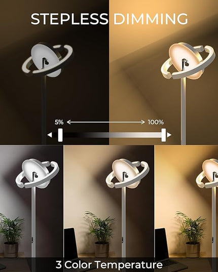 FIMEI Floor Lamp for Living Room, Saturn Ring Original Design, LED Bright Rotatable Modern Floor Lamp, Stepless Dimming and 3 Color Temperatures, Touch/Remote Control, for Bedroom Office, White - LeafyLoom