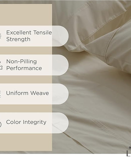100% Cotton Percale Sheets Twin Size,Light Taupe, Deep Pocket, 3 Pieces Sheet Set - 1 Flat, 1 Deep Pocket Fitted Sheet and 1 Pillowcase, Crisp Cool and Strong Bed Linen - LeafyLoom