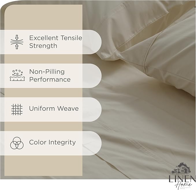 100% Cotton Percale Sheets Twin Size,Light Taupe, Deep Pocket, 3 Pieces Sheet Set - 1 Flat, 1 Deep Pocket Fitted Sheet and 1 Pillowcase, Crisp Cool and Strong Bed Linen - LeafyLoom