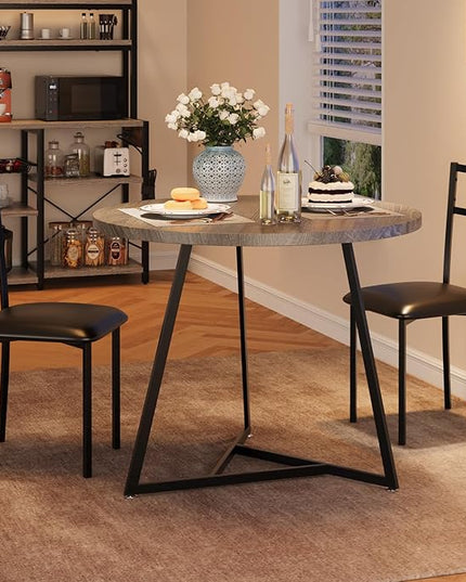 GAOMON Dining Table Set for 2, Kitchen Table and Chairs for 2 with Upholstered Chairs, 3 Piece Dining Room Table Set, Round Kitchen Table Set for Small Space, Apartment, Studio, Rustic Gray - LeafyLoom