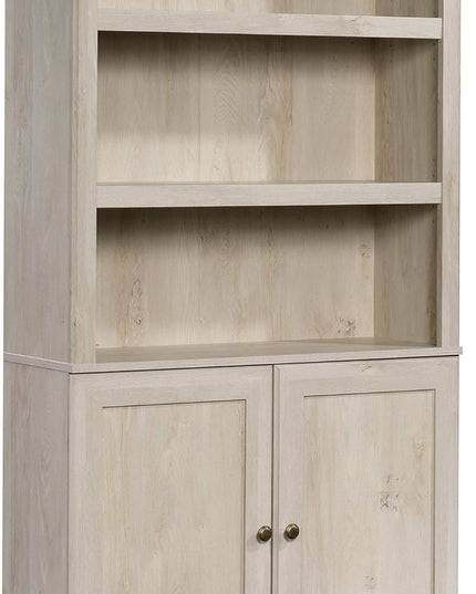 Sauder L-Desk (59.06" x 58.74" x 29.57") and Bookcase/Bookshelf (35.28" x 13.23" x 69.76") Bundle, Chalked Chestnut Finish - LeafyLoom