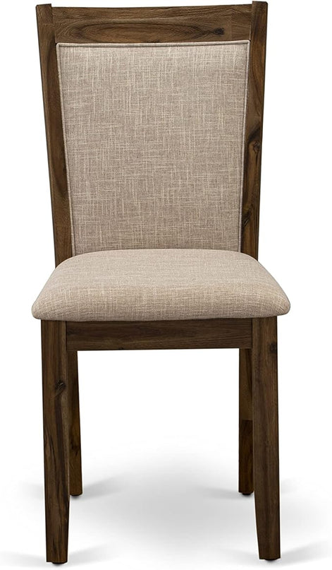 East West Furniture Dublin 5 Piece Kitchen Set for 4 Includes a Round Room Table with Dropleaf and 4 Light Tan Linen Fabric Parsons Dining Chairs, 42x42 Inch, Natural Walnut - LeafyLoom
