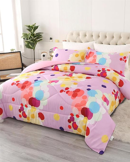 ENCOFT Pink Comforter Set Queen for Girls and Boys, Premium 3 Piece Colorful Bubbles Bedding Set Color, Comfortable and Breathable for Teens and Adults, 1 Comforter and 2 Pillowcases - LeafyLoom