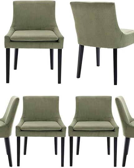 COLAMY Modern Dining Chairs Set of 6, Upholstered Corduroy Accent Side Chairs with Mid Back and Wood Legs for Living Room/Dining Room- Light Green - LeafyLoom