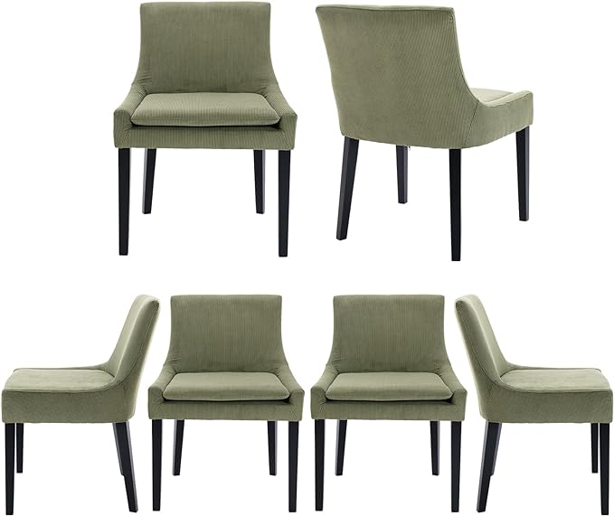 COLAMY Modern Dining Chairs Set of 6, Upholstered Corduroy Accent Side Chairs with Mid Back and Wood Legs for Living Room/Dining Room- Light Green - LeafyLoom