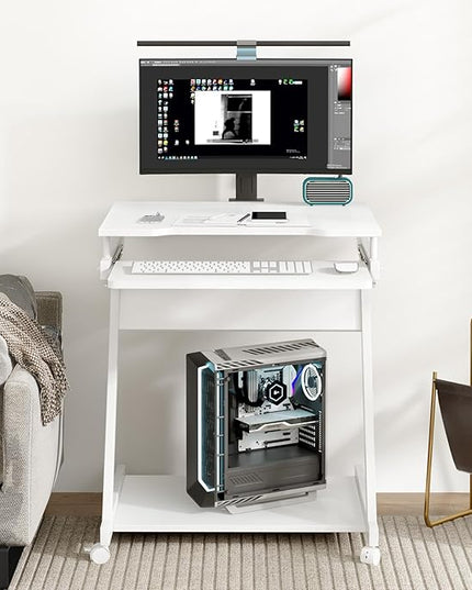 Need Rolling Computer Desk Mobile Desk Laptop Stand Desk with Sliding Keyboard for Home Office,23.6 Inches White DX-8110WT-ND - LeafyLoom