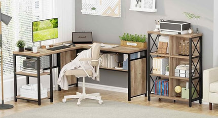 FATORRI Rustic 6 Cube Storage Organizer Shelf, Wood and Metal Cubby Bookcase, Industrial 4 Tier Cube Bookshelf (Rustic Oak) - LeafyLoom