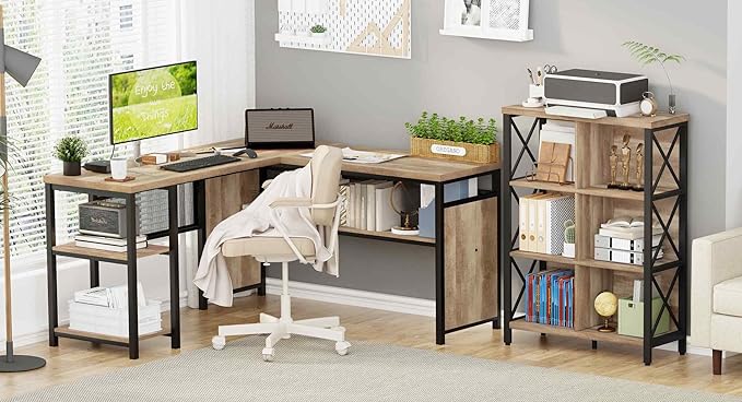 FATORRI Rustic 6 Cube Storage Organizer Shelf, Wood and Metal Cubby Bookcase, Industrial 4 Tier Cube Bookshelf (Rustic Oak) - LeafyLoom