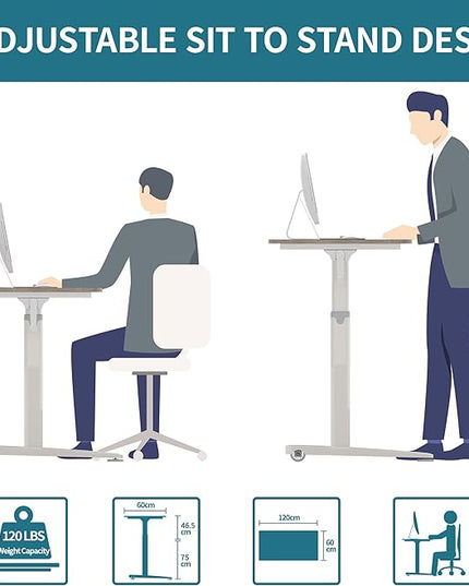 Manual Standing Desk Adjustable Height- Crank Mobile Standing Desk 48 x 24 Inches Sit Stand Desk Frame & Top, Stand Up Desk on Wheels, Computer Desk White Frame & White - LeafyLoom