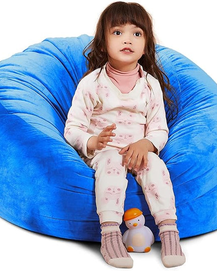 Bean Bag Chair Cover, Stuffed Animal Storage, Plush Toys Organizer Holder, Beanbag Chairs Cover for Kids Teans and Adults Super Soft and Comfortable Fabric X-Large with Handle and Zipper -Round Blue - LeafyLoom
