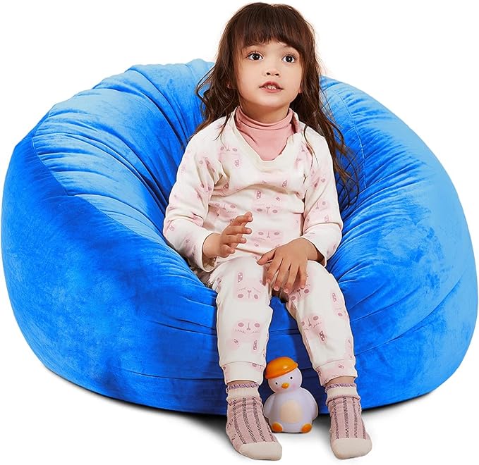 Bean Bag Chair Cover, Stuffed Animal Storage, Plush Toys Organizer Holder, Beanbag Chairs Cover for Kids Teans and Adults Super Soft and Comfortable Fabric X-Large with Handle and Zipper -Round Blue - LeafyLoom