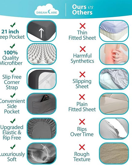 DREAMCARE Twin Sheets - Cooling Bed Sheets - 4pcs Set - up to 15" Deep Pocket Twin Bed Sheets - Twin Sheet Set - Bed Sheets Twin Soft Lasting 100% Fine Brushed Polyester with Side Pocket - D.Gray - LeafyLoom