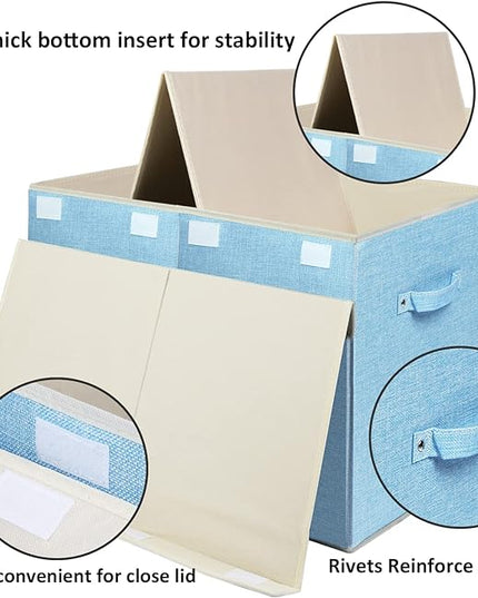popoly Large Toy Box Chest with Lid, Collapsible Sturdy Toy Bin Storage Organizer Boxes Baskets for Kids, Boys, Girls, Nursery, Playroom, 25"x13" x16" (Linen Blue) - LeafyLoom