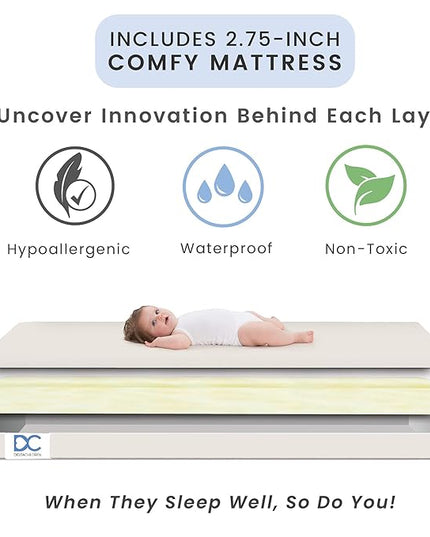 Delta Children Gio Mini Crib with 2.75" Mattress Included, Ebony/Natural - LeafyLoom