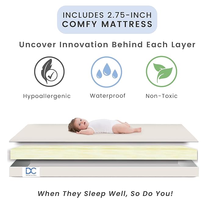Delta Children Gio Mini Crib with 2.75" Mattress Included, Ebony/Natural - LeafyLoom