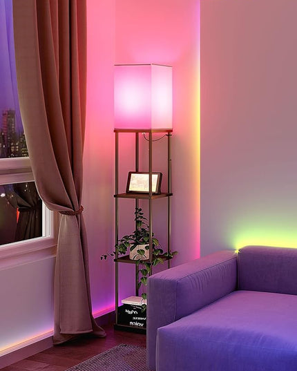 addlon Floor Lamp with Shelves with LED Smart RGB Bulb, 4-Tier Modern Shelf Display for Living Room, Bedroom and Office - Black - LeafyLoom