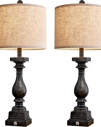 BOBOMOMO Retro 27" USB Charging Ports A/C 3 Way Dimmable Touch Control Black Farmhouse Lamps for Bedrooms Retro Side Table Lamps Set of 2 Bedside Lamp for Side Nightstand Living Room(Bulb Included) - LeafyLoom