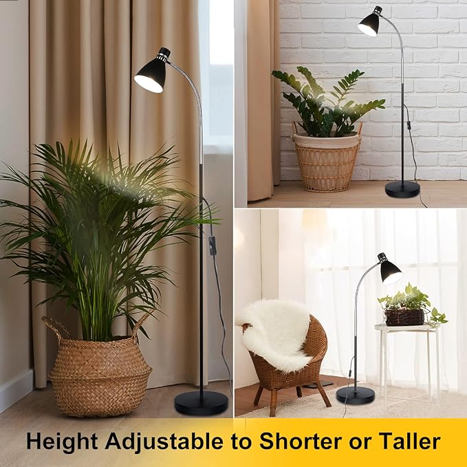 Adjustable Gooseneck Floor Lamp Black,Floor Reading Lamp for Bedroom, Grow Light for Indoor Plants. Minimalist Standing Lamp & Small Task Floor Light… - LeafyLoom