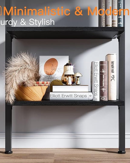 ODK 6-Tier Ladder Shelf, 87 Inches Wall Mounted Ladder Bookshelf with Metal Frame, Open Industrial Shelves for Home Office, Bedroom and Living Room, Black - LeafyLoom